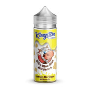 A bottle of Milkshake - Lemon Meringue Kingston 100ml Nicotine Free 0mg E Liquid VAPE Juice with a label featuring a cartoon cow and lemon illustrations.